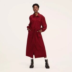 Woolrich x Target Buffalo Check Long Sleeve Utility Midi Shirt Dress Red/Black